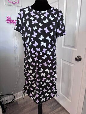 Victoria's Secret PINK fitted purple butterfly dress w/ ruched sides ~ size Larg